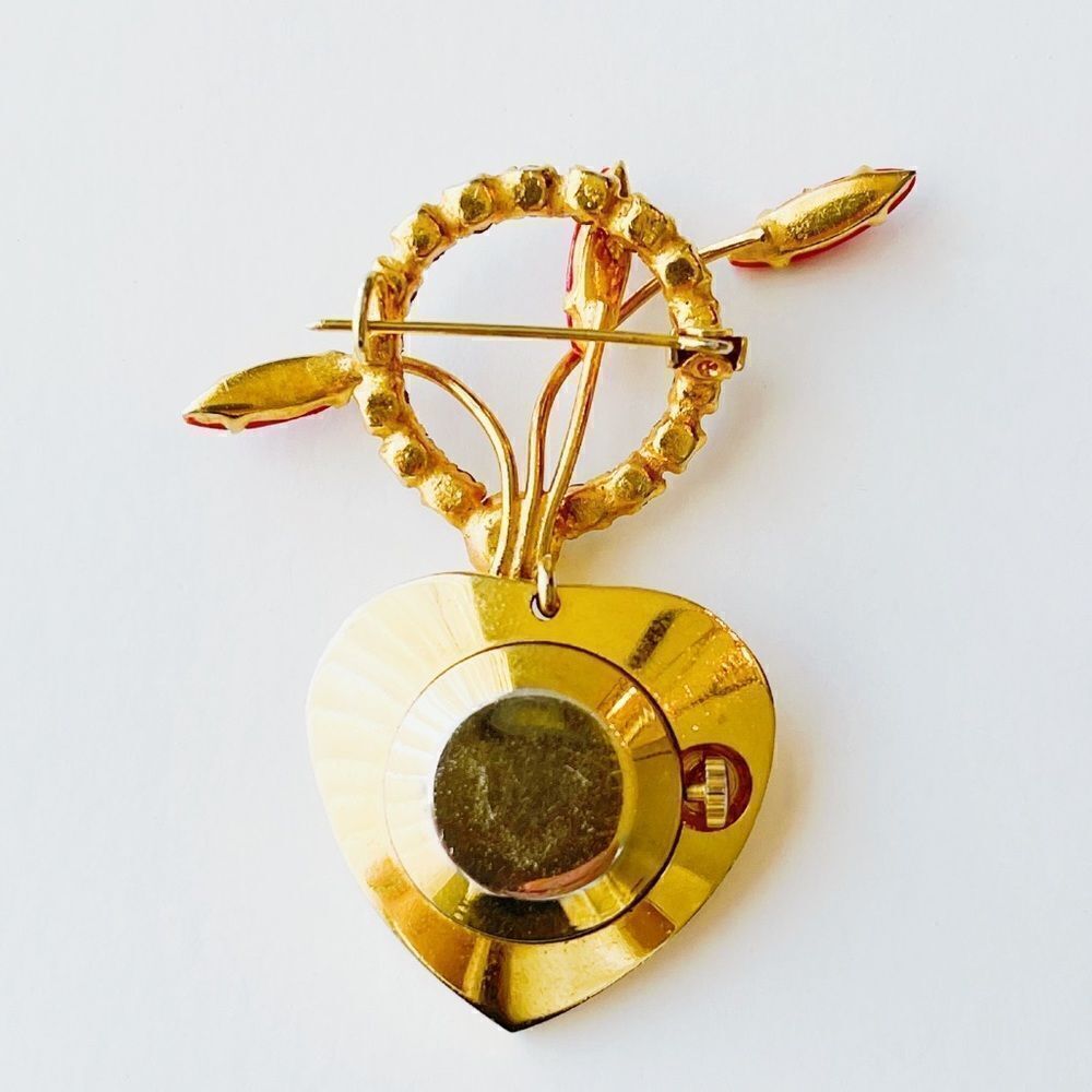 Vintage Rhinestone Brooch Pin With Watch Pendant - Picture 4 of 14